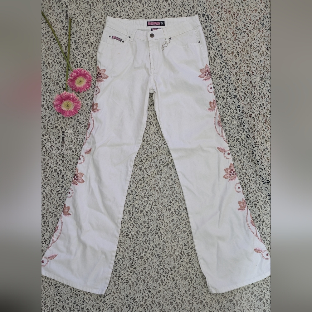 Bubblegum Y2K Embroidered Flare Leg Jeans - Picture 14 of 16